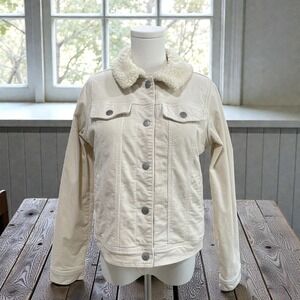 Sherpa Collar Corduroy Jacket‎ Cream Cozy Fall Winter Juniors XL Womans S